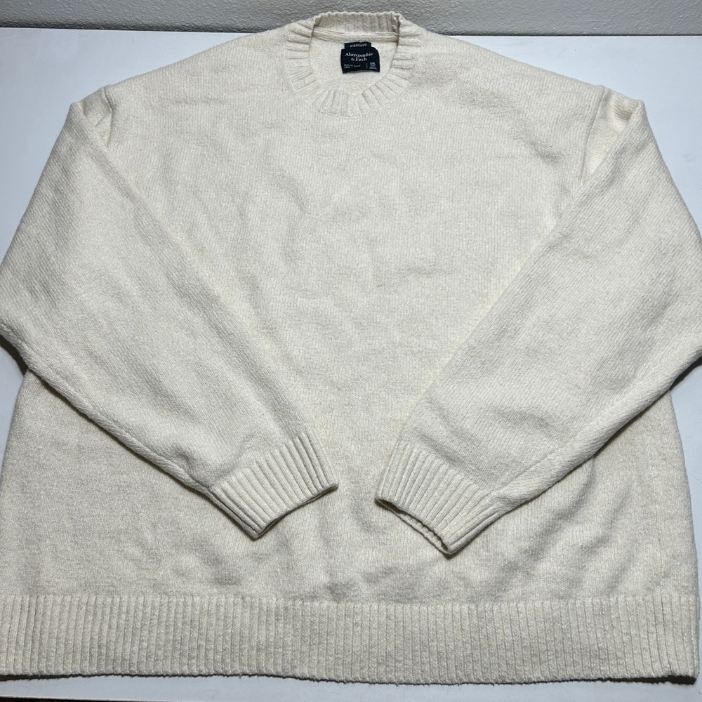 Abercrombie & Fitch Oversized Crewneck Sweater Cream XXL Tall Mens Knit